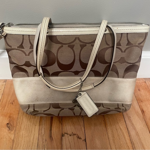 Coach Signature Stripe Tote Shoulder Bag - Picture 4 of 9